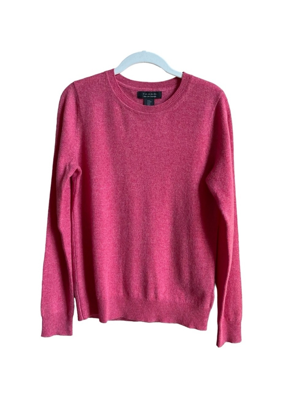 Tahari 100% Cashmere Crewneck Sweater Raspberry Size Medium Luxury Colorful